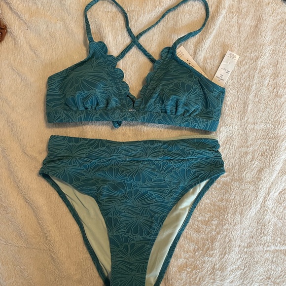 Cupshe Teal Floral High Waist Bikini Set - Picture 2 of 7